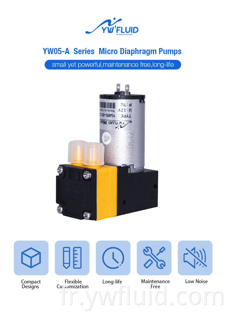 YWFluid 12V / 24V mini pompes à air sous vide avec moteur à courant continu utilisé pour l'analyse des échantillons d'emballage liquide